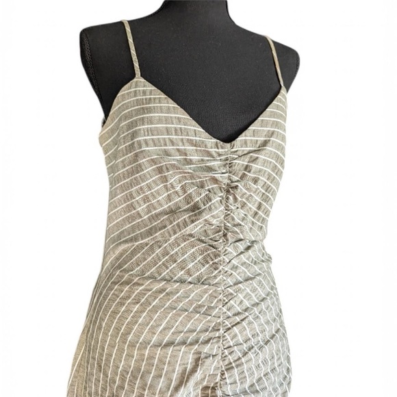 ZARA Striped Rustic Ruched Front Midi Dress - Picture 4 of 6